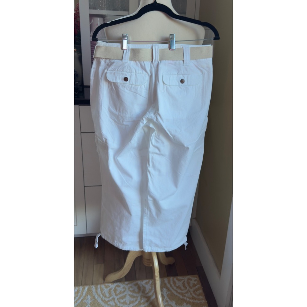 Izod Womens White‎ Cotton Cargo Capri Pants Belted Drawstring Hem IS63254 Size 6 - Picture 9 of 9